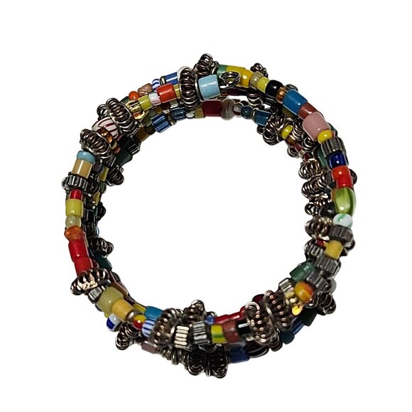 Boho Retro Coil Beaded Stack Bracelet Metal Accents Fashion Jewelry Women - Picture 2 of 4